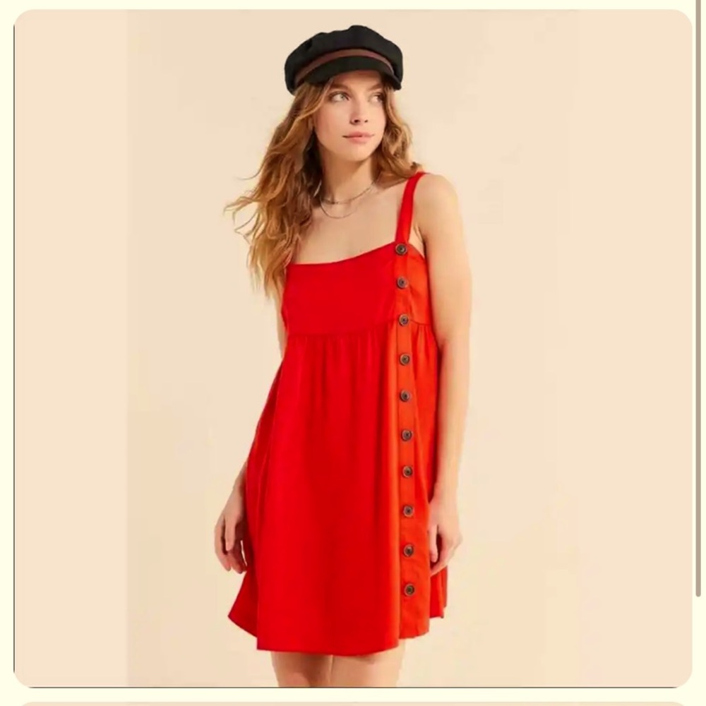 UO Lindsay red side button mini dress